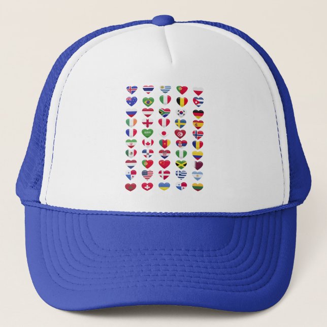 Flags of the countries heart shape trucker hat (Front)