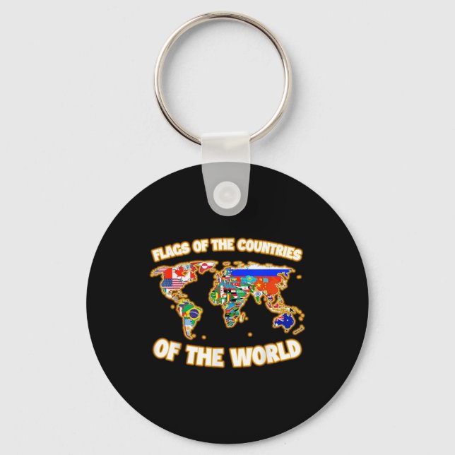 Flags Of The Countries Of The World Map Internatio Key Ring (Front)