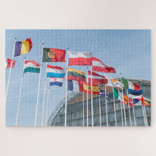 Flags of the European nations fly outside the Euro Jigsaw Puzzle
