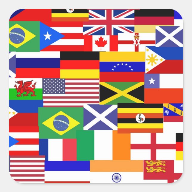 Flags of the world collage square sticker (Front)