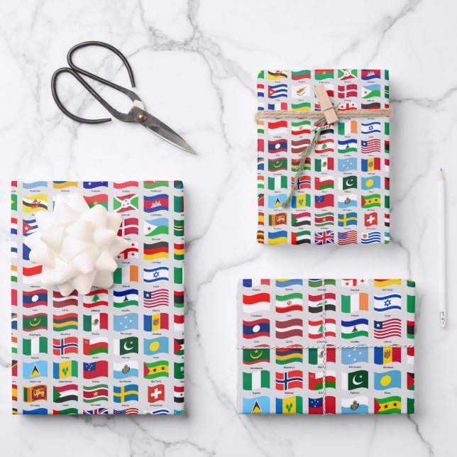 Flags of the World Travel Design Wrapping Paper Sheet (Front)