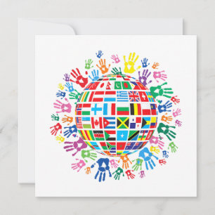 Flags of the World with Colourful Handprints Invitation