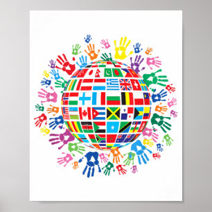 Flags of the World with Colourful Handprints Poster