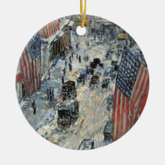 Flags on 57th Street by Frederick Childe Hassam Ceramic Tree Decoration