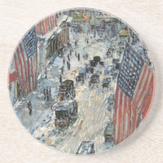 Flags on 57th Street by Frederick Childe Hassam Coaster