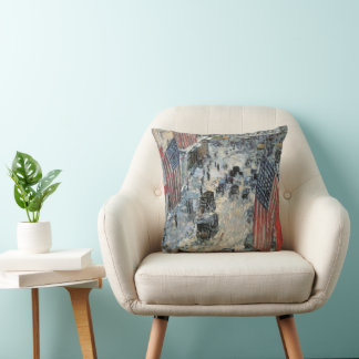 Flags on 57th Street by Frederick Childe Hassam Cushion