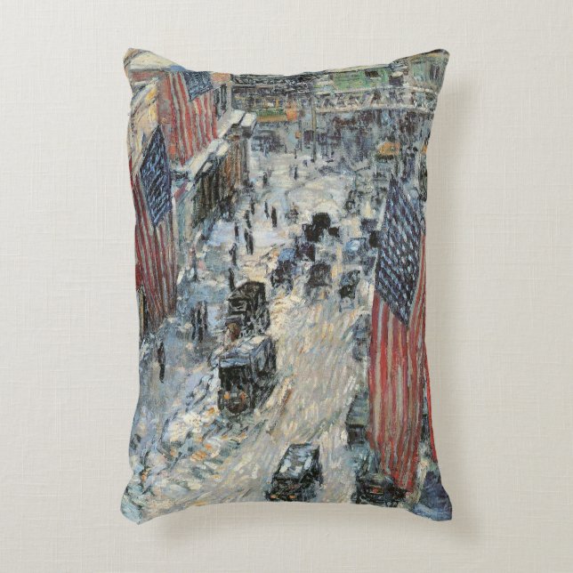 Flags on 57th Street by Frederick Childe Hassam Decorative Cushion (Front(Vertical))