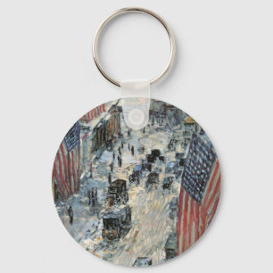 Flags on 57th Street by Frederick Childe Hassam Key Ring