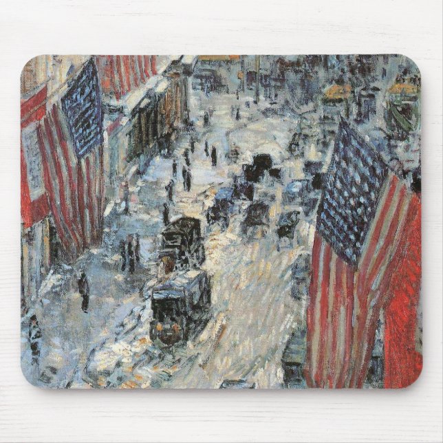 Flags on 57th Street by Frederick Childe Hassam Mouse Mat (Front)