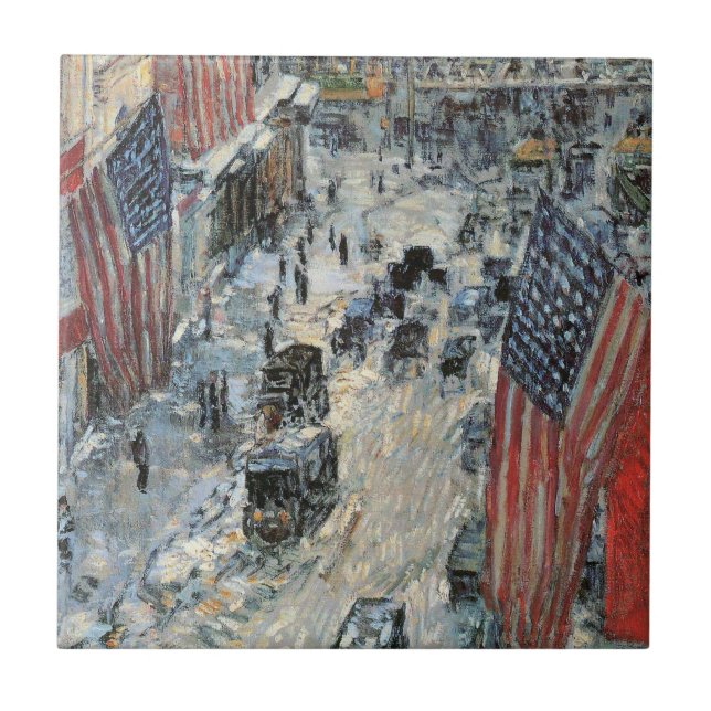 Flags on 57th Street by Frederick Childe Hassam Tile (Front)
