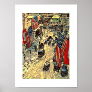 Flags on Fifty-Seventh Street.1918.Fine Art Poster