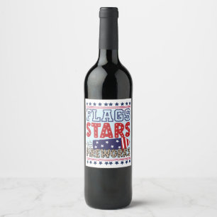 Flags Stars & Fireworks Patriotic US Independence Wine Label