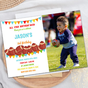 Flags White Football Birthday Invitations w photo