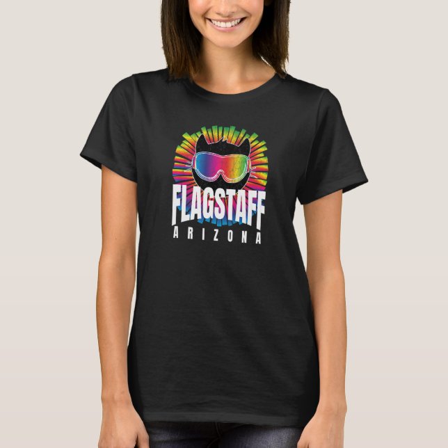 Flagstaff Cool Cat w Ski Goggles Flagstaff Rainbow T-Shirt (Front)
