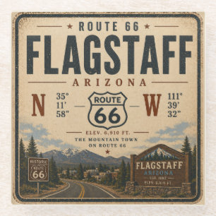 Flagstaff Route 66 Coordinates Cabin Glass Coaster
