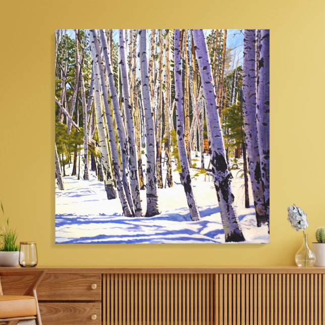 Flagstaff Winter Aspen Landscape – Daniel Fishback Canvas Print (Insitu(LivingRoom))