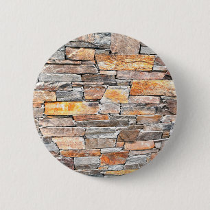 Flagstone natural tone stone pattern bricks  6 cm round badge