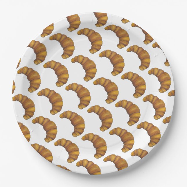 Flaky Buttery Croissant French Pastry Foodie Paper Plate (Front)