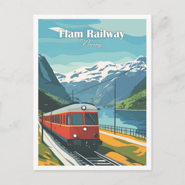 Flam Railway Norway Artwork Travel illustration Postcard (Front)