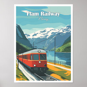 Flam Railway Norway Artwork Travel illustration Poster