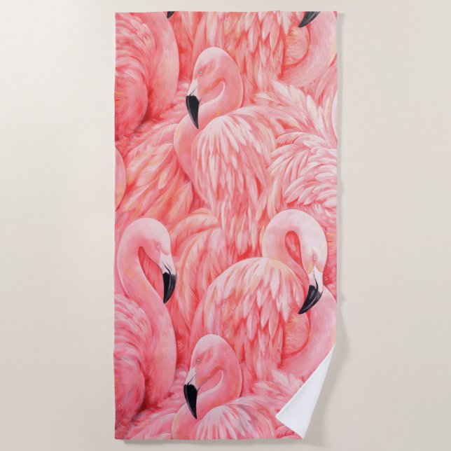 Flamboyance of Pink Flamingos Beach Towel (Front)