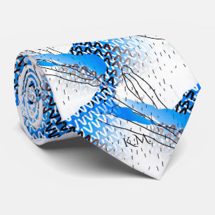 Flamboyant Baby Blue Playful Geometric  Monogram Tie
