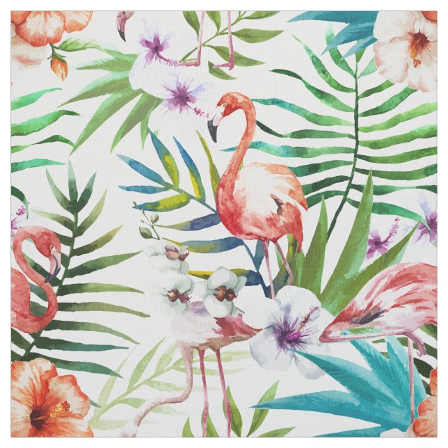 Flamboyant Flamingo Tropical nature garden pattern Fabric (Swatch)