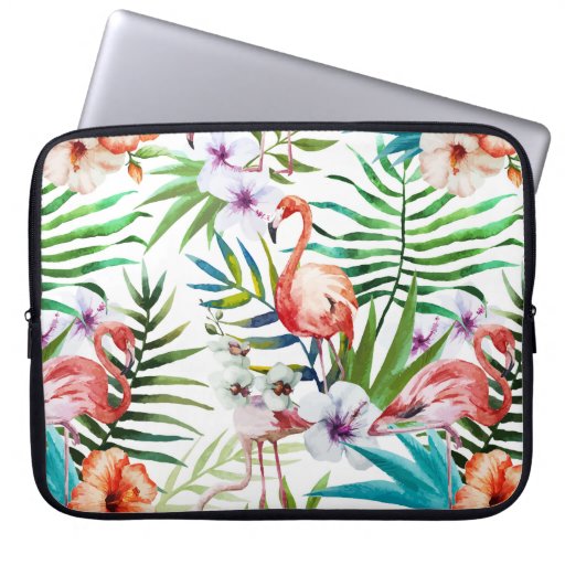 Image of Flamboyant Flamingo Tropical nature garden pattern Laptop Sleeve