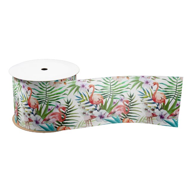 Flamboyant Flamingo Tropical nature garden pattern Satin Ribbon (Spool)
