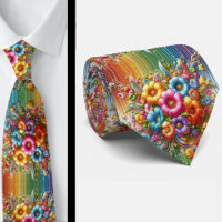 Flamboyant Neck Tie | Rainbow Flowers Faux Glitter