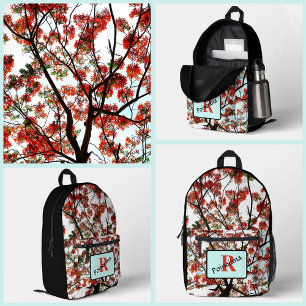 Flamboyant Royal Poinciana Branches Monogrammed Printed Backpack