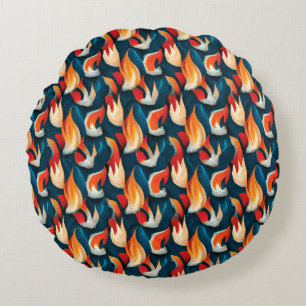 Flame Fabric Red And Blue Repeating Pattern Round Cushion