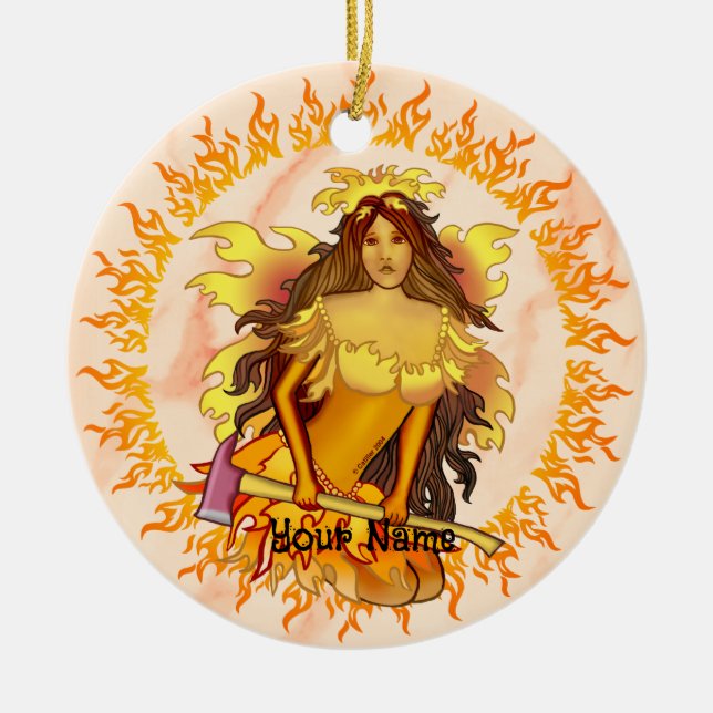 Flame Fairy firefighter Ceramic Tree Decoration (Front)