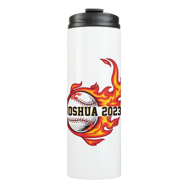 Flame Fusion: Customisable Baseball on Fire Thermal Tumbler (Front)
