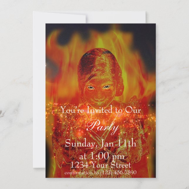 Flame Girl Party Invite full (Front)
