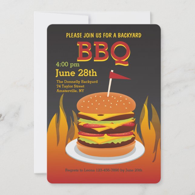 Flame Grilled Burger Invitation (Front)