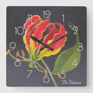 Flame Lily Square Wall Clock