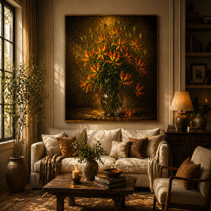 Flame Lily Wall Art – Dramatic Floral Oil Painting