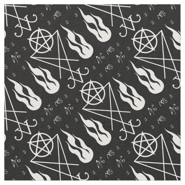 Flame Lucifer Sigil Pentagrams Occult Goth Fabric (Close Up)
