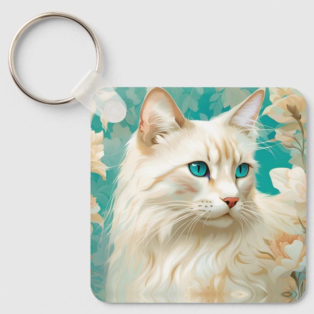 Flame Lynx Point Siamese Portrait Art Key Ring (Front)