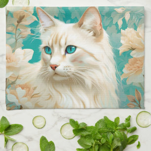 flame Lynx Point Siamese Portrait Art Tea Towel