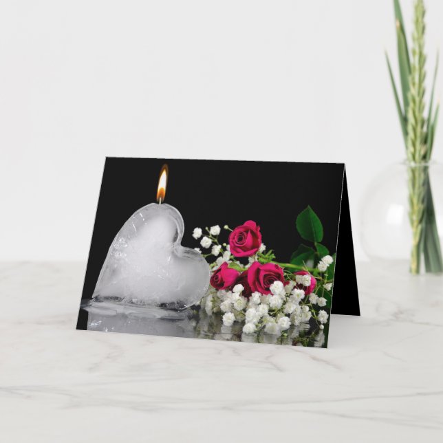flame on ice heart with roses anniversary holiday card (Front)