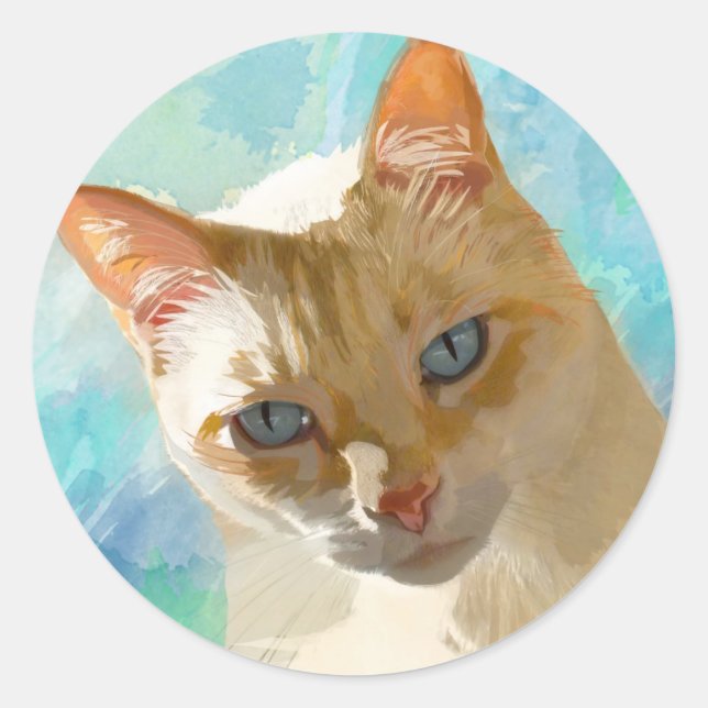 Flame Point Siamese Cat Greeting Cards Classic Round Sticker (Front)