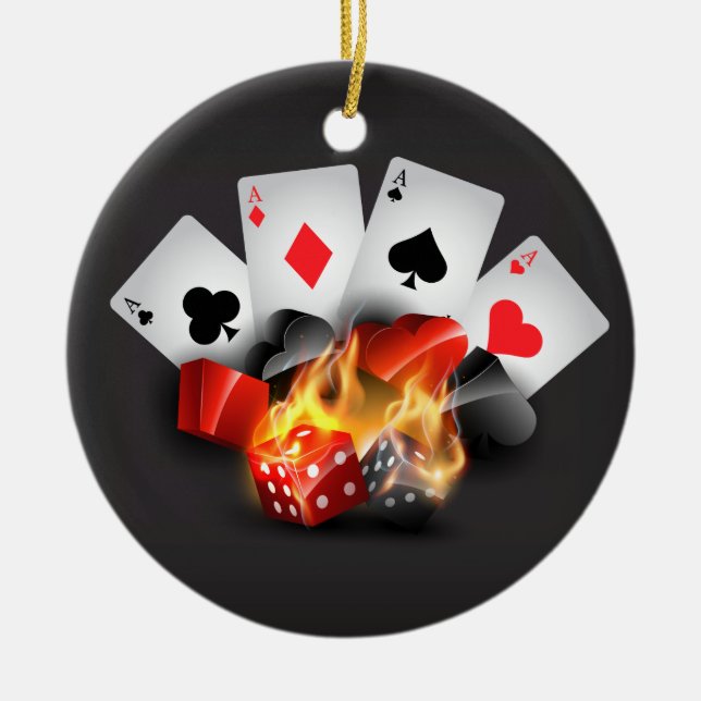 Flame Poker Casino Black Ceramic Tree Decoration (Front)