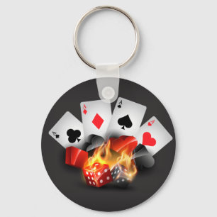 Flame Poker Casino Black Key Ring