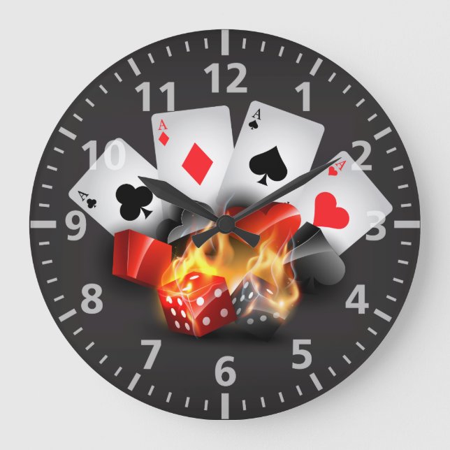 Flame Poker Casino Black Large Clock (Front)