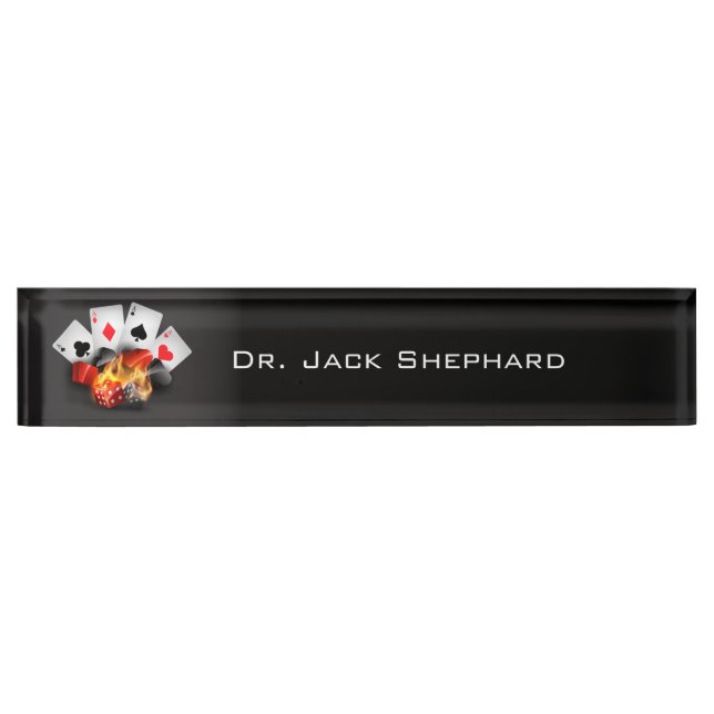 Flame Poker Casino Black Nameplate (Front)