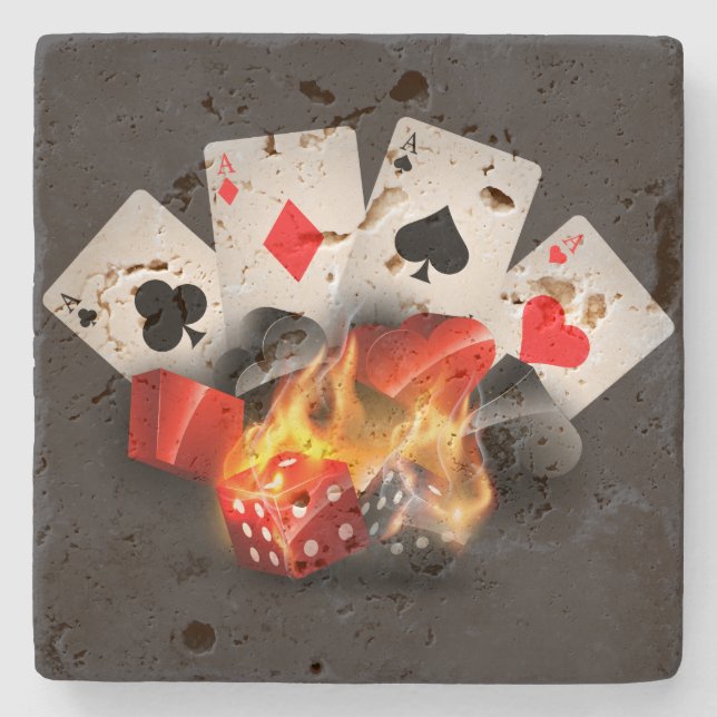 Flame Poker Casino Black Stone Coaster (Front)