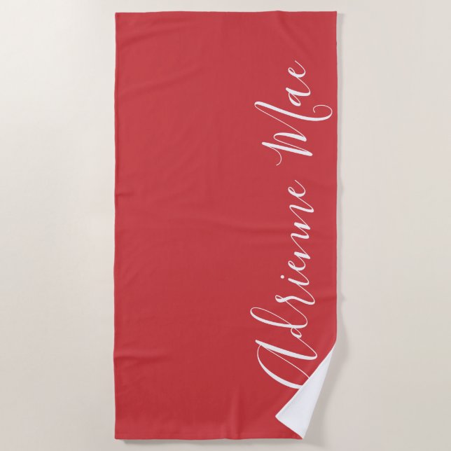 Flame Red Simply Personalised Beach Towel (Front)