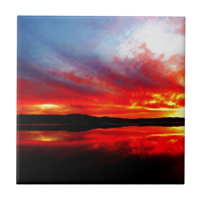 Flame red sun going down tile (Front)